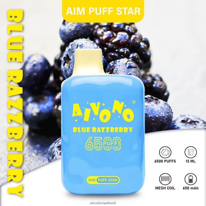Aivono AIM PUFF STAR 6500 framboesa azul - 4N686L292 Vape Cigarro Eletrônico Barato