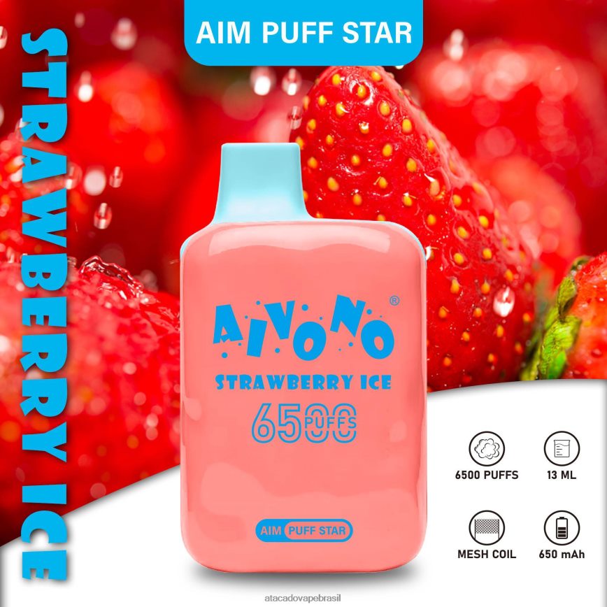 Aivono AIM PUFF STAR 6500 gelo de morango - 4N686L288 Atacado Vape Brasil