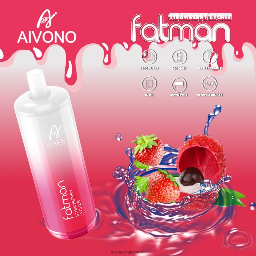 Aivono FATMAN 6800 lichia de morango - 4N686L23 Grossiste Vape