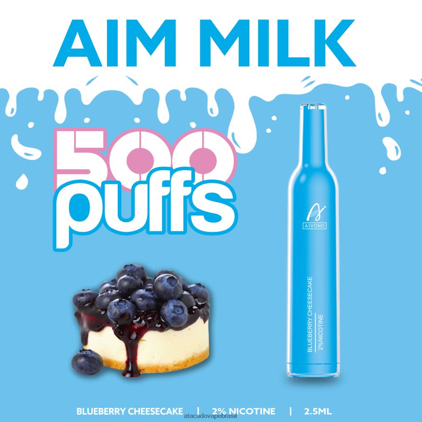 Aivono AIM MILK 500 bolo de queijo de mirtilo - 4N686L274 Atacado Vape Brasil