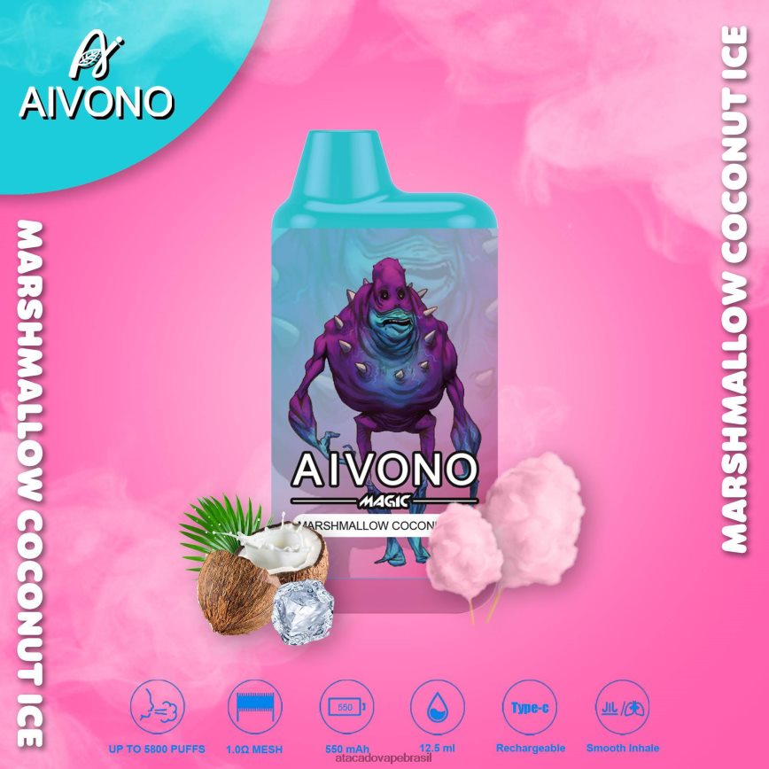 Aivono AIM MAGIC cigarro de caixa de 5800 bocas gelo de coco com marshmallow - 4N686L95 Vape Brasília Taguatinga