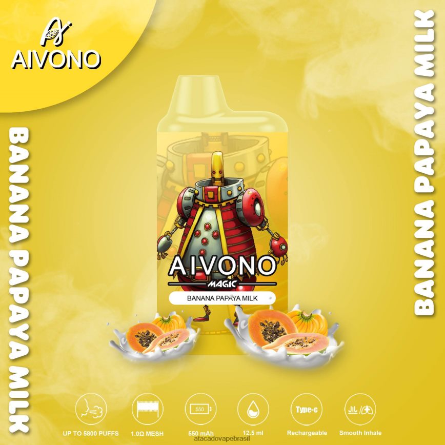 Aivono AIM MAGIC cigarro de caixa de 5800 bocas leite de banana com mamão - 4N686L94 Atacado Vaporizador