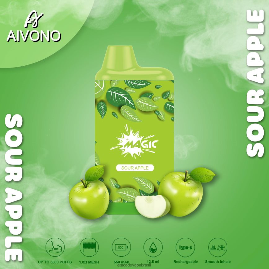 Aivono AIM MAGIC cigarro de caixa de 5800 bocas maçã azeda - 4N686L87 Atacado Vaporizador