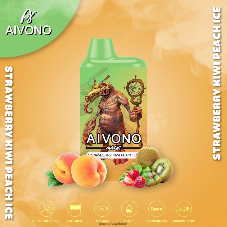 Aivono AIM MAGIC cigarro de caixa de 5800 bocas morango, kiwi, pêssego, gelo - 4N686L96 Vape Cigarro Eletrônico Barato