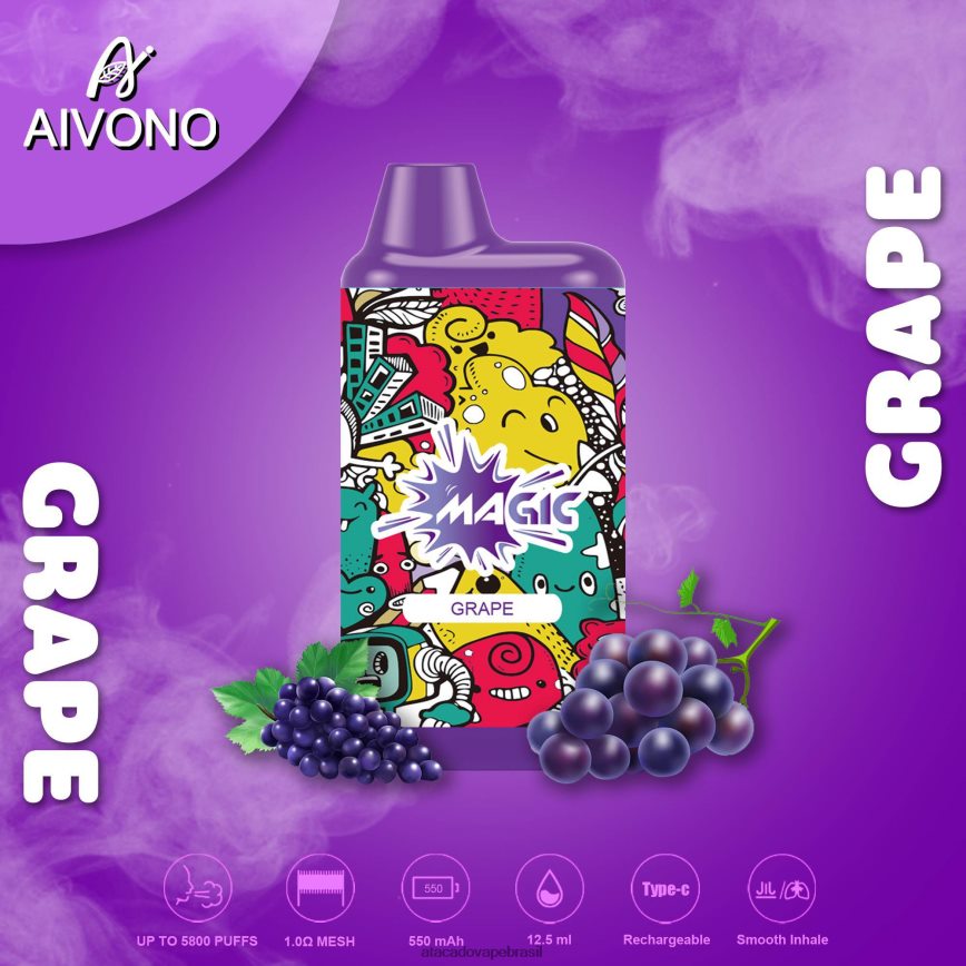 Aivono AIM MAGIC cigarro de caixa de 5800 bocas uva - 4N686L92 Atacado Vape Brasil