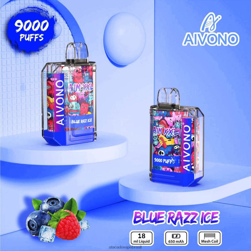 Aivono AIM XXL Adesivo de boca 9000 transparente gelo azul - 4N686L54 Vape Cigarro Eletrônico Barato