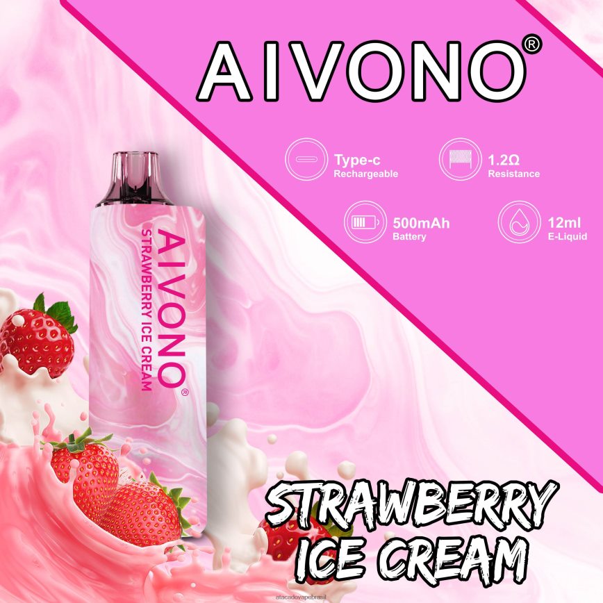 Aivono AIM GUN 7.000 sorvete de morango - 4N686L105 Cigarro Eletronico Vape