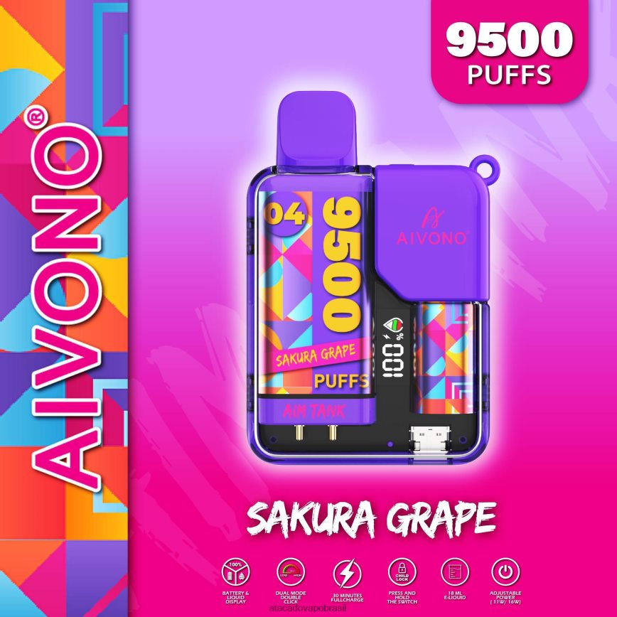 Aivono AIM TANK 9500 uva sakura - 4N686L36 Atacado Vape Brasil