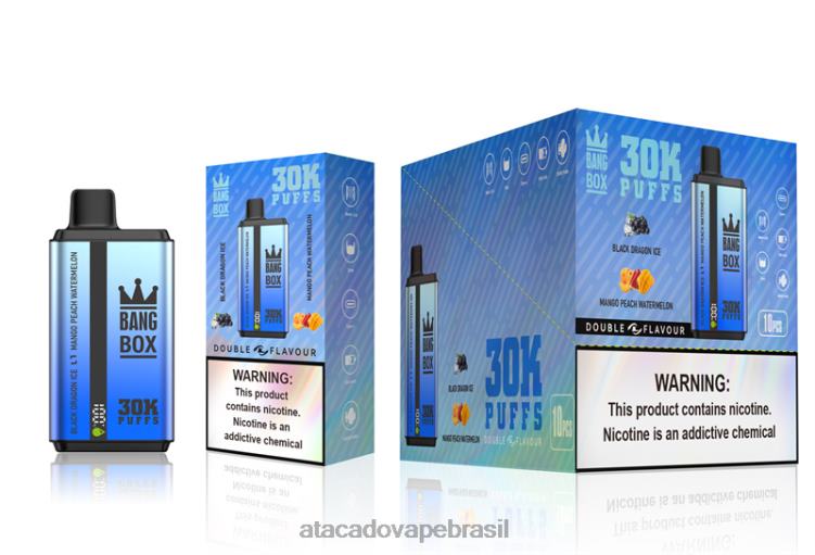 Bang Box 30.000 baforadas sabores duplos F4P4J71 - Atacado Vaporizador gelo de dragão negro e melancia de manga e pêssego