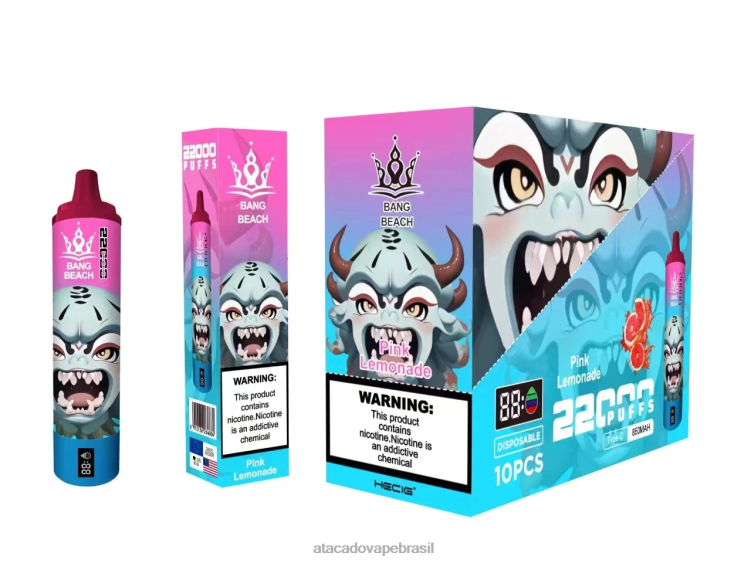Bang Beach Tela inteligente de 22.000 baforadas F4P4J15 - Vape Brasília Taguatinga limonada rosa
