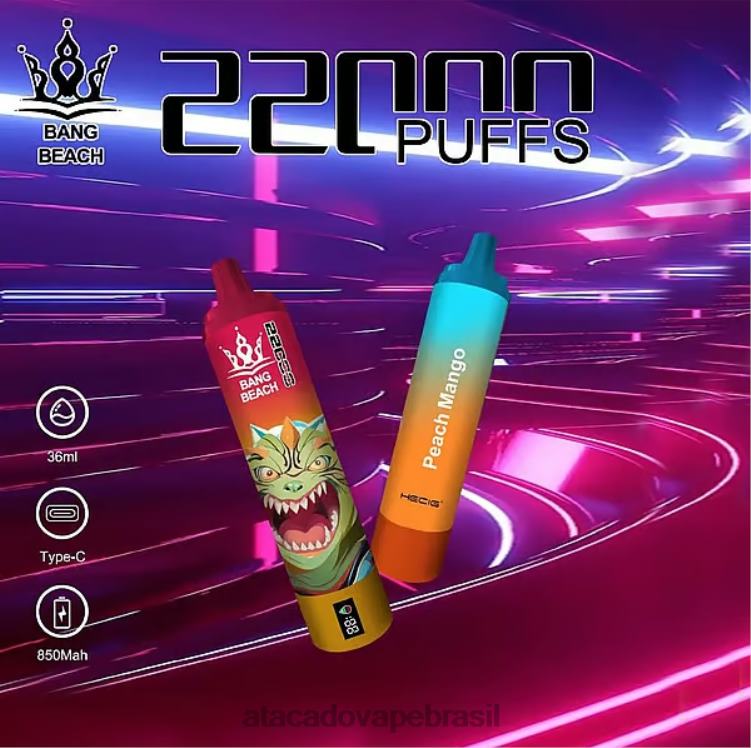 Bang Beach Tela inteligente de 22.000 baforadas F4P4J24 - Vape Atacado Mercado Livre manga pêssego