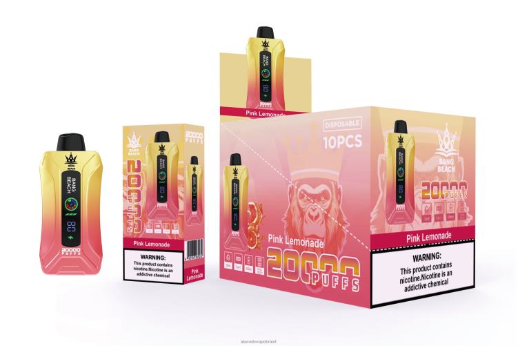 Bang Beach Vape de tela inteligente de 20.000 sopros F4P4J4 - Vape Atacado Mercado Livre limonada rosa