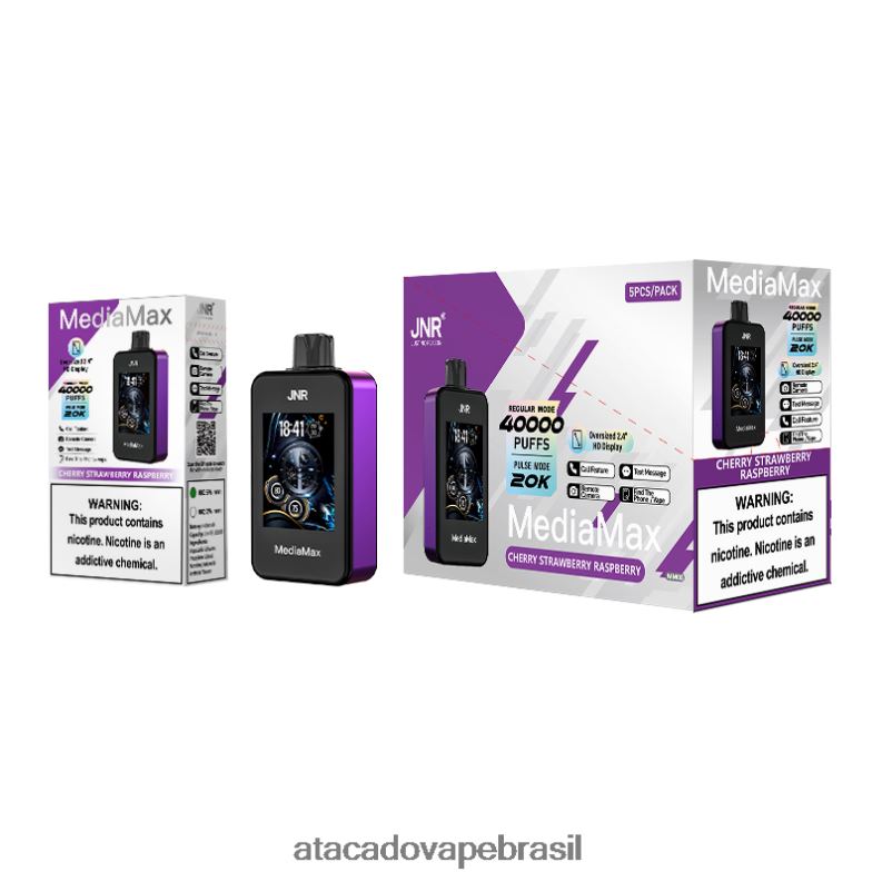 Cigarro Eletronico Vape 2F8L414 - JNR MediaMax 40k sopro cereja morango framboesa