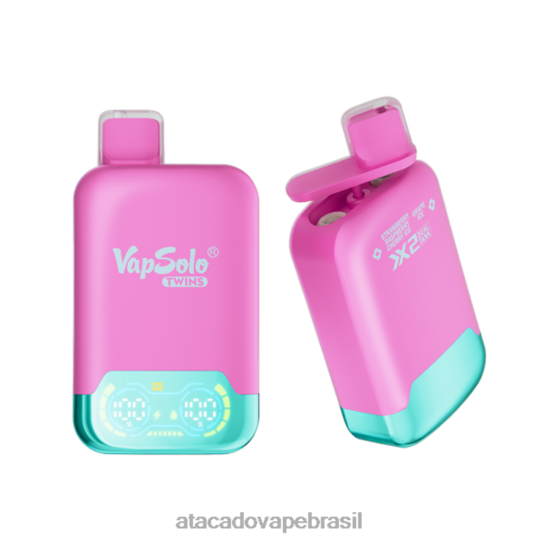 Vape Cigarro Eletronico Comprar 6J4B0127 Vapsolo TWINS vaporizador descartável sorvete de morango, framboesa, cereja e gelo de uva