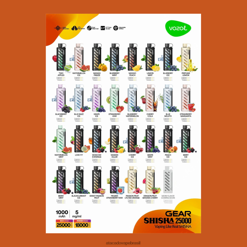 multi VOZOL shisha de engrenagem 25000 2JPHV41 Atacado Vape Brasil